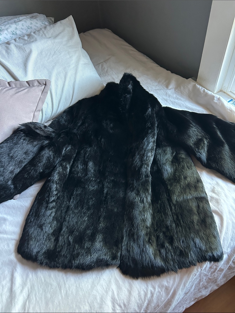 Lux Real Rabbit Fur Black Coat for Women